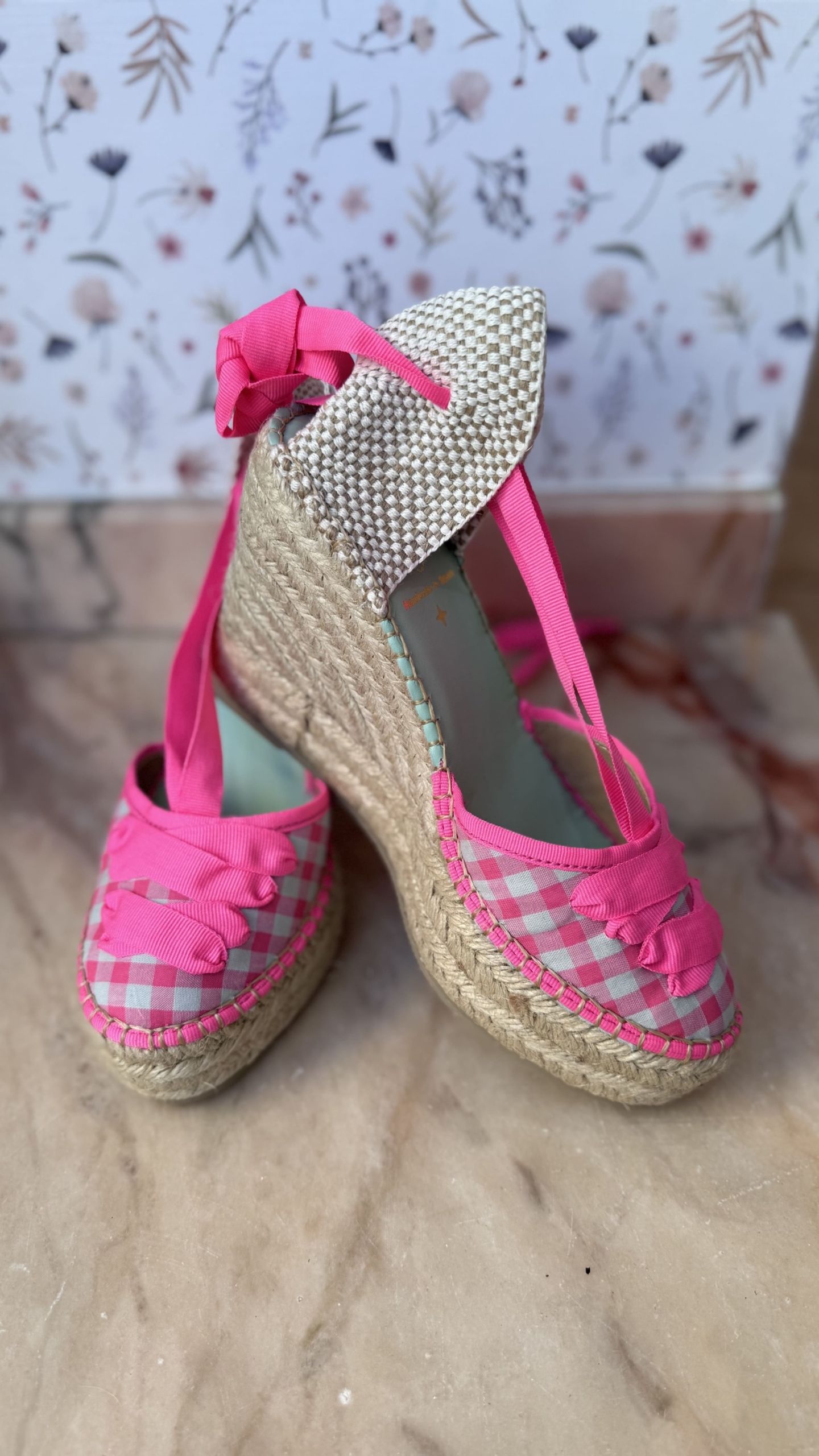 Cuña alta vichy fucsia