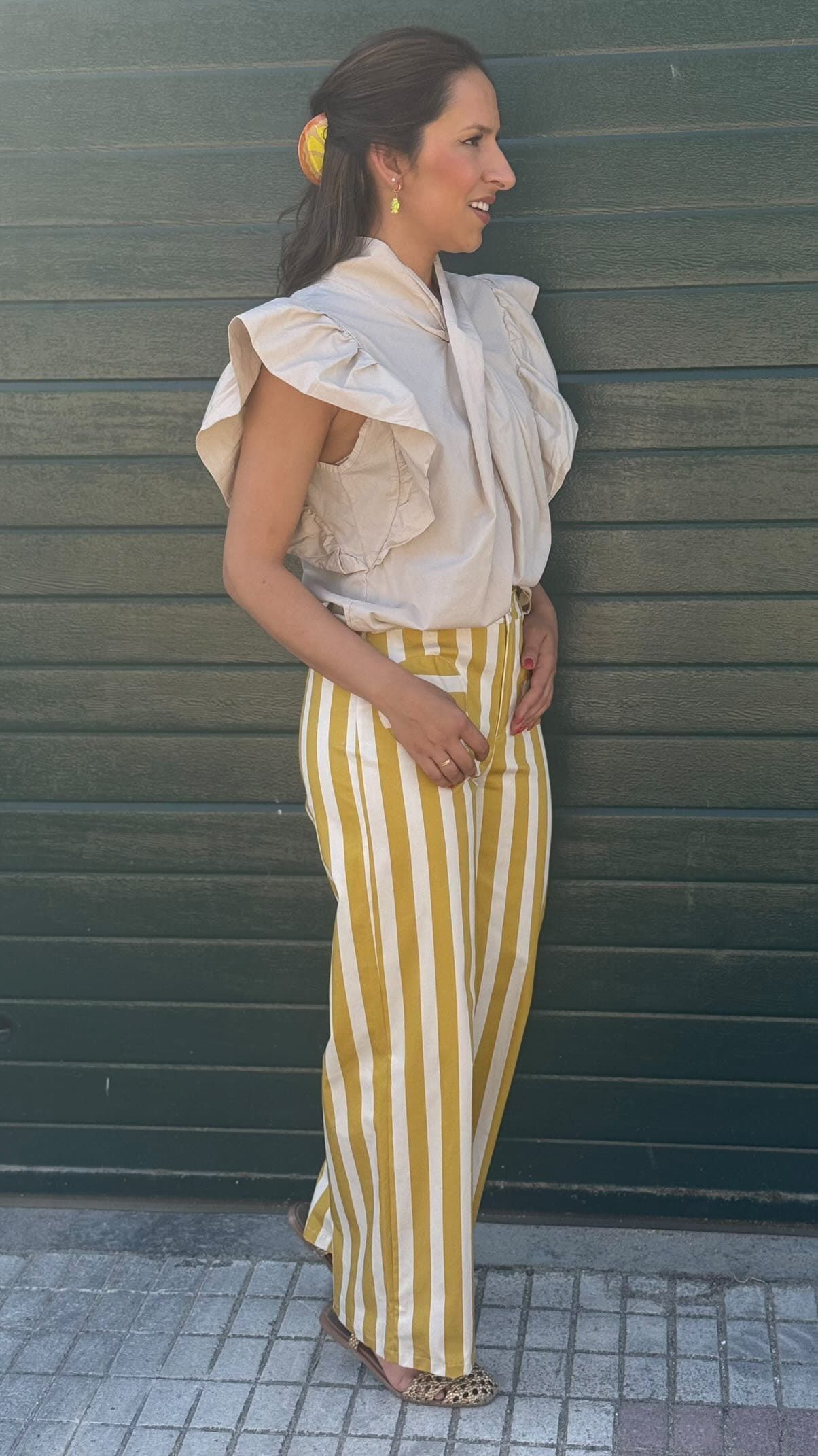Pantalón rayas amarillas tiro medio - Imagen 4