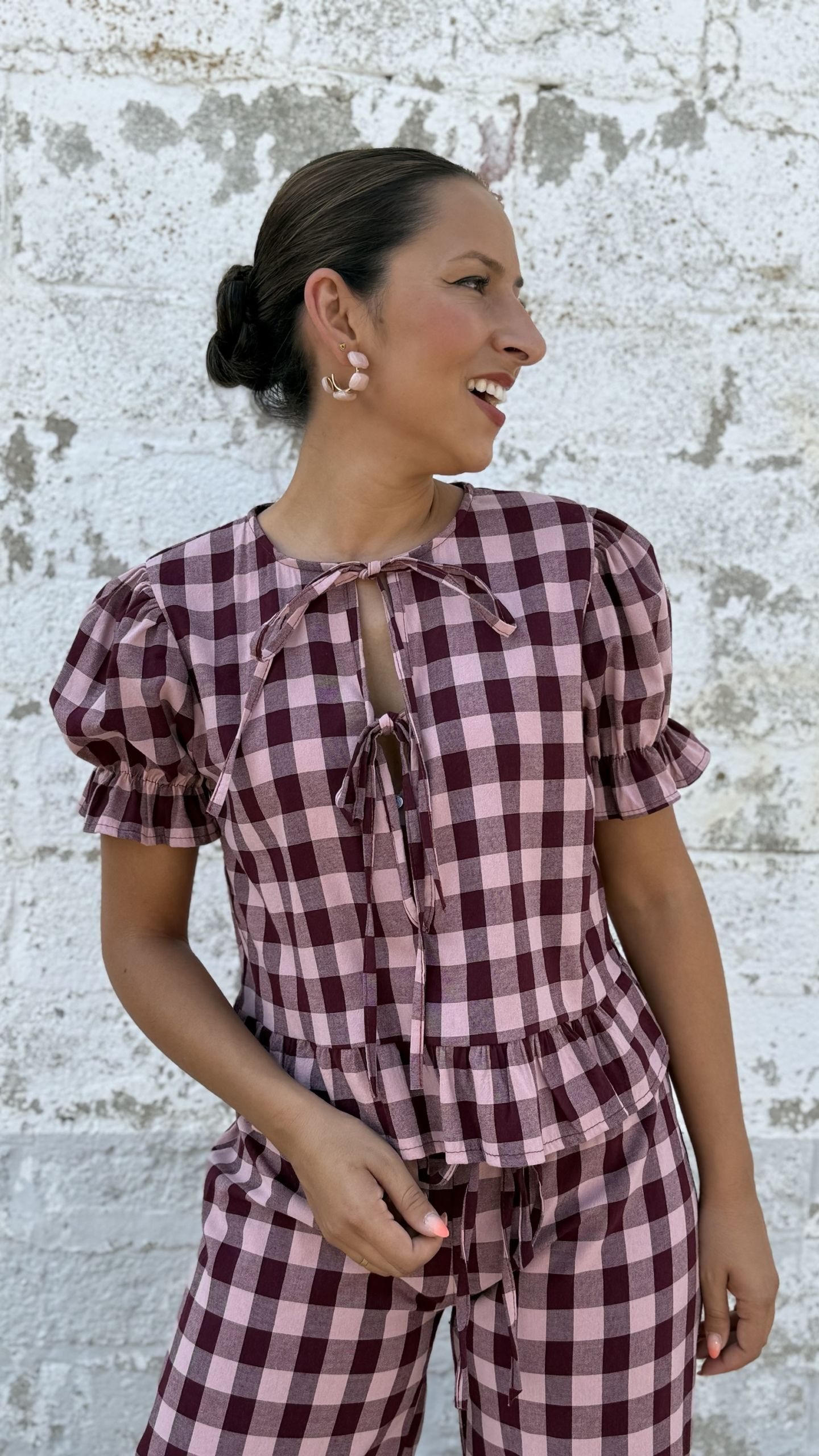 Camisa cuadros buganvilla y lila