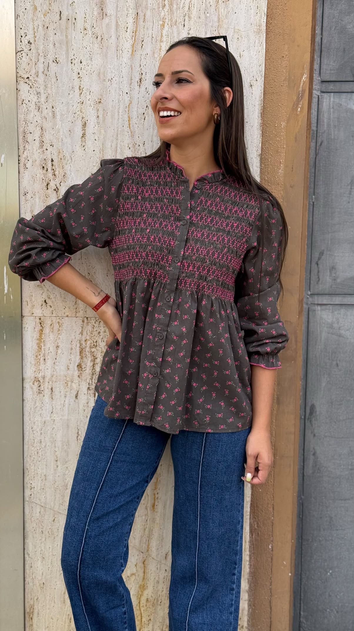 Camisa nido de abeja rosa
