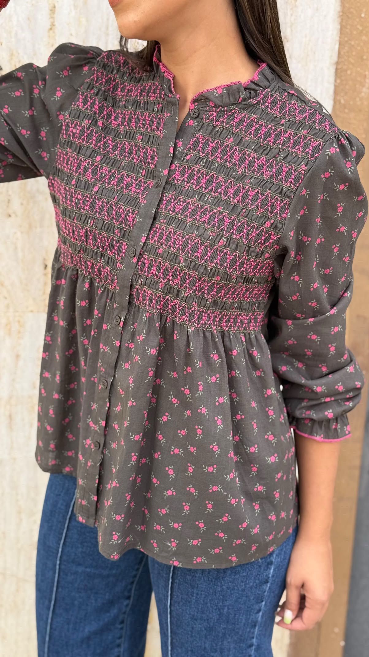 Camisa nido de abeja rosa - Imagen 2